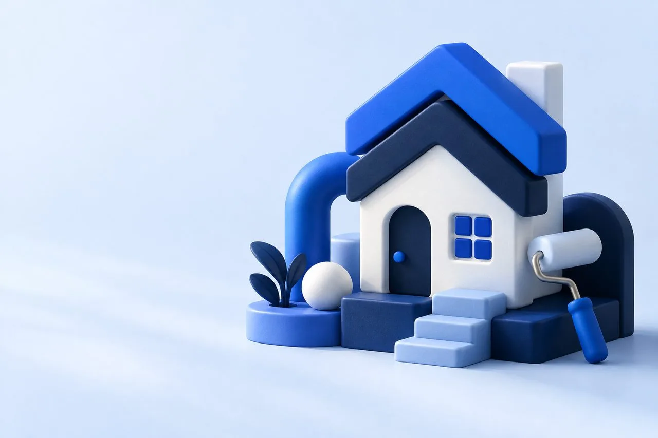 Taskovery’s blue house and tools illustration